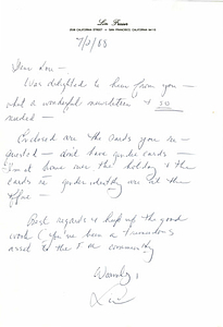 Correspondence from Lin Fraser to Lou Sullivan (July 2, 1988)
