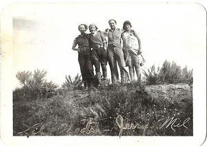 A Photograph of Dorris Bullard and Friends Standing on a Hill