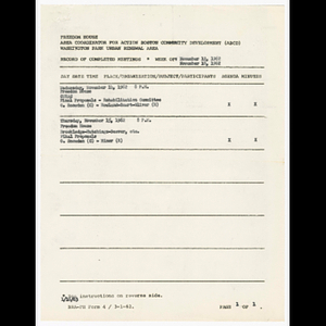 Agenda, minutes and attendance list for Citizens Urban Renewal Action Committee (CURAC) and Brookledge-Hutchings-Seaver area meetings in November 1962