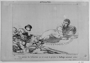 Une panique de Lilliputiens qui ont essayé de garotter le Suffrage universel pendant son sommeil.