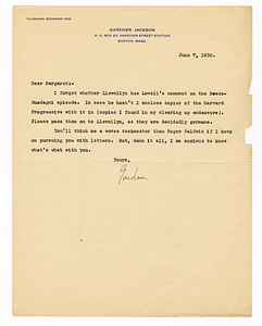 Letter from Gardner Jackson to Margaret S. Huntley, June 7, 1930