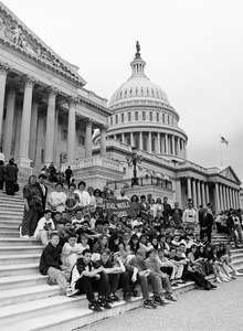 Group of visitors from Athol Middle School, posed on the steps of the United States Capitol building