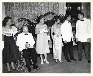 Mary Collins and Mayor John F. Collins with Kate Furedo; Sirikit Kitiyakara, Queen of Thailand; Bhumibol Adulyadej, King of Thailand; and Bob Simone, City Greeter