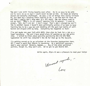 Correspondence from Lou Sullivan to Alyn Hess