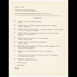 Agenda for Host Advisory Committee meeting on July 13, 1965