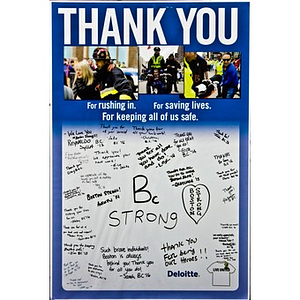 Boston College "BC Strong" poster left at the Copley Square Memorial