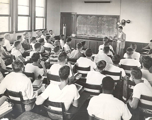 Professor teaching physics class (July 27, 1949)