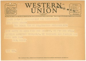 Telegram from Carl Henry to Edith Henry