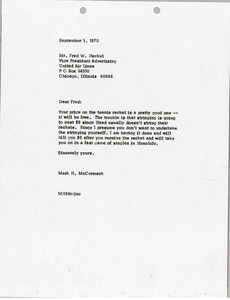 Letter from Mark H. McCormack to Fred W. Heckel