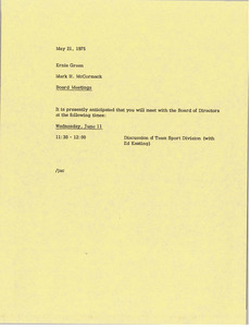 Memorandum from Mark H. McCormack to Ernie Green