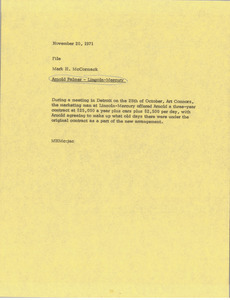 Memorandum from Mark H. McCormack concerning Arnold Palmer