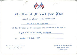 Roosevelt Memorial Polio Fund invitation