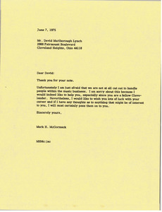 Letter from Mark H. McCormack to David Marlborough Lynch