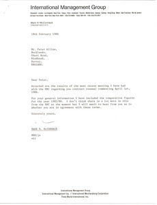 Letter from Mark H. McCormack to Peter Alliss