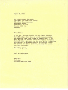 Letter from Mark H. McCormack to Christoper Lewinotn