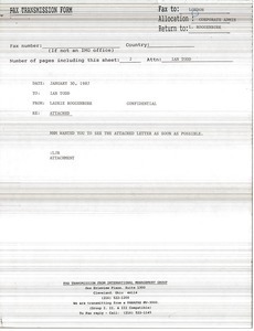 Fax from Laurie Roggenburk to Ian Todd