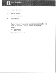 Memorandum from Mark H. McCormack to Charles Hamlen