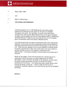 Memorandum from Mark H. McCormack concerning Volleyball/Watersports