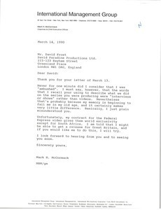 Letter from Mark H. McCormack to David Frost