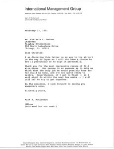 Letter from Mark H. McCormack to Christie C. Hefner