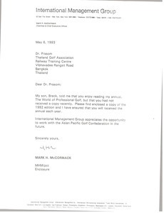 Letter from Mark H. McCormack to Dr. Prasom