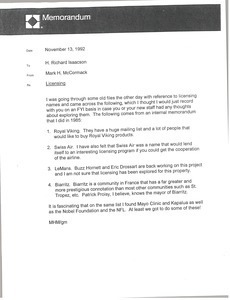 Memorandum from Mark H. McCormack to H. Richard Isaacson