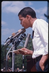 Julian Bond addressing the crowd at an anti-Vietnam War demonstration