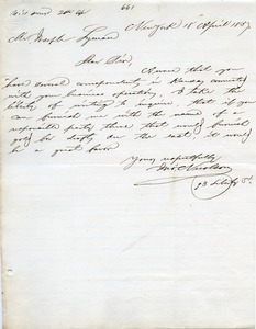 Letter from John Nicolson to Joseph Lyman