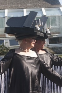 Parade marchers with grand piano headresses : Provincetown Carnival parade