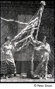 May Day at Packer Corners commune: Verandah Porche (right) and Phoebe McLean with maypole (partial double exposure)