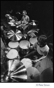 Bill Kreutzman (top) and Mickey Hart, drummers for the Grateful Dead at their kit