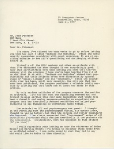 Letter from Judi Chamberlin to Anne B. Pedersen