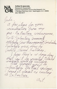 Letter from Art Janovsky to Judi Chamberlin