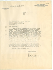 Letter from Charles S. Johnson to Florence Kelley