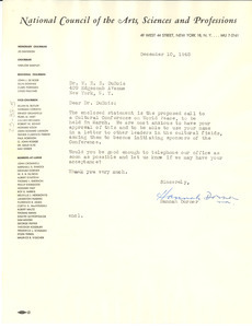 Letter from National Council of Arts, Sciences and Professions to W. E. B. Du Bois