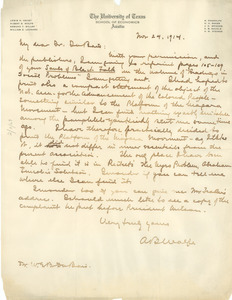 Letter from A. B. Wolfe to W. E. B. Du Bois