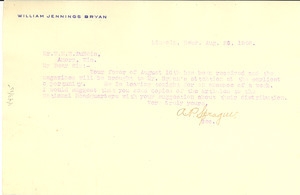 Letter from A. P. Sprague to W. E. B. Du Bois