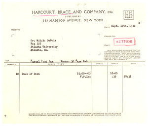 Invoice from Harcourt, Brace and Company