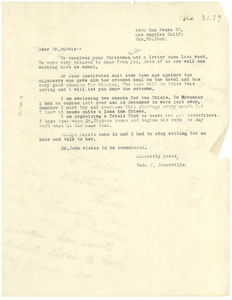 Letter from Vada Somerville to W. E. B. Du Bois