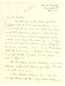 Letter from Sterling A. Brown to W. E. B. Du Bois