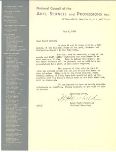 Circular letter from National Council of the Arts, Sciences and Professions to W. E. B. Du Bois