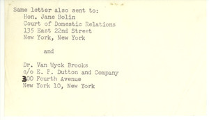Letter from New York Public Library Schomburg Collection to E. Franklin Frazier, Hon. Jane Bolin, and Dr. Van Wyck Brooks