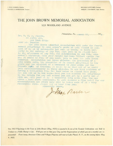 Letter from The John Brown Memorial Association to W. E. B. Du Bois