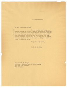 Letter from W. E. B. Du Bois to R. R. Wright