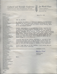 Letter from National Council of the Arts, Sciences and Professions to W. E. B. Du Bois