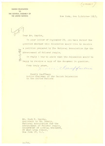Letter from Denmark United Nations Delegation to Hugh H. Smythe