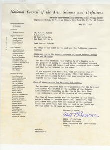 Letter from National Council of Arts, Sciences and Professions to W. E. B. Du Bois