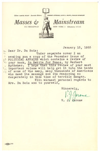 Letter from Masses and Mainstream to W. E. B. Du Bois