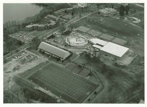 Aerial View of Campus During Construction of Physical Education Complex