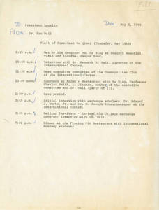 Schedule for visit of President Ma Qiwei (May 10, 1984)